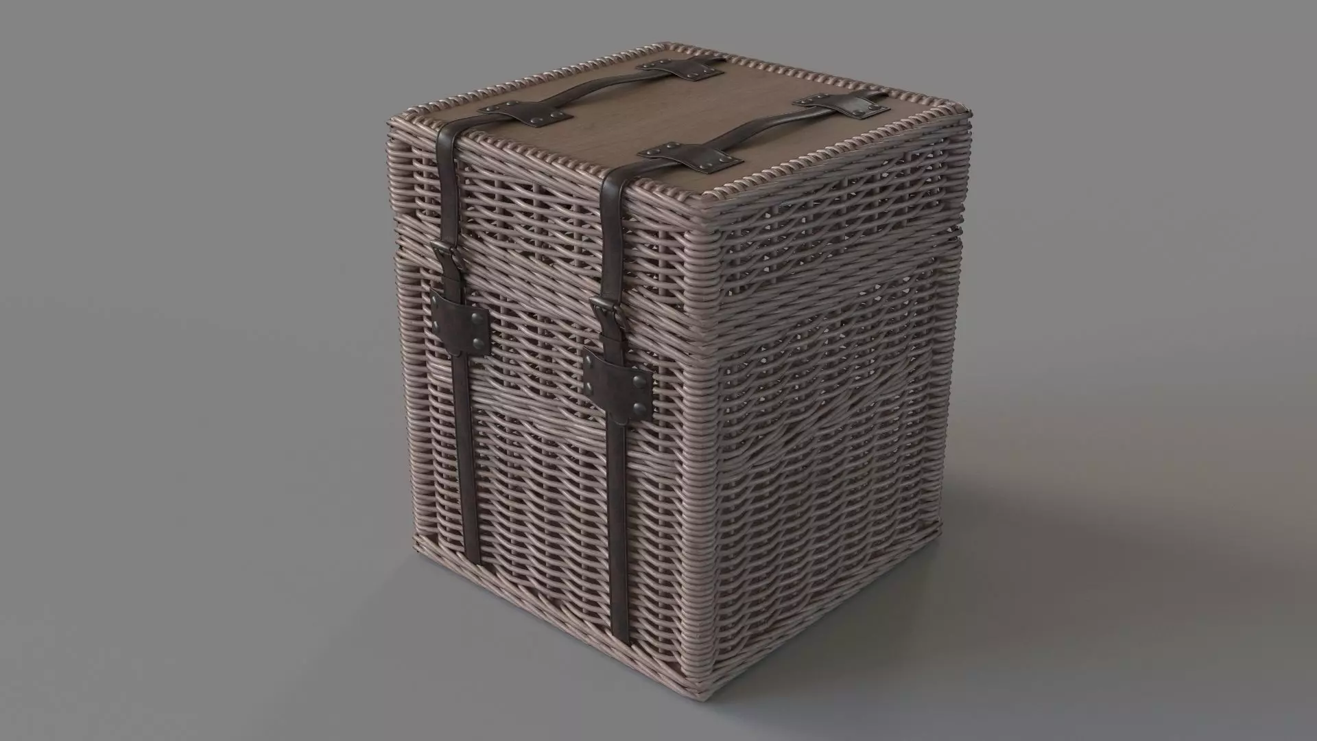 Rattan End Table With Leather Straps 3D model_0