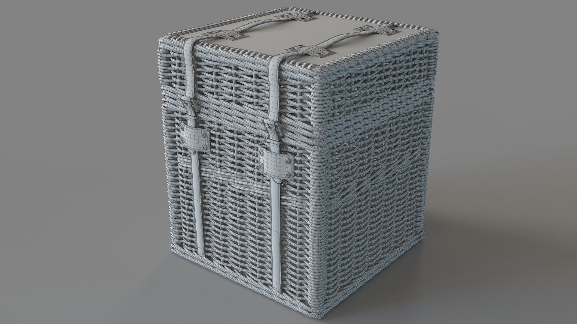 Rattan End Table With Leather Straps 3D model_6