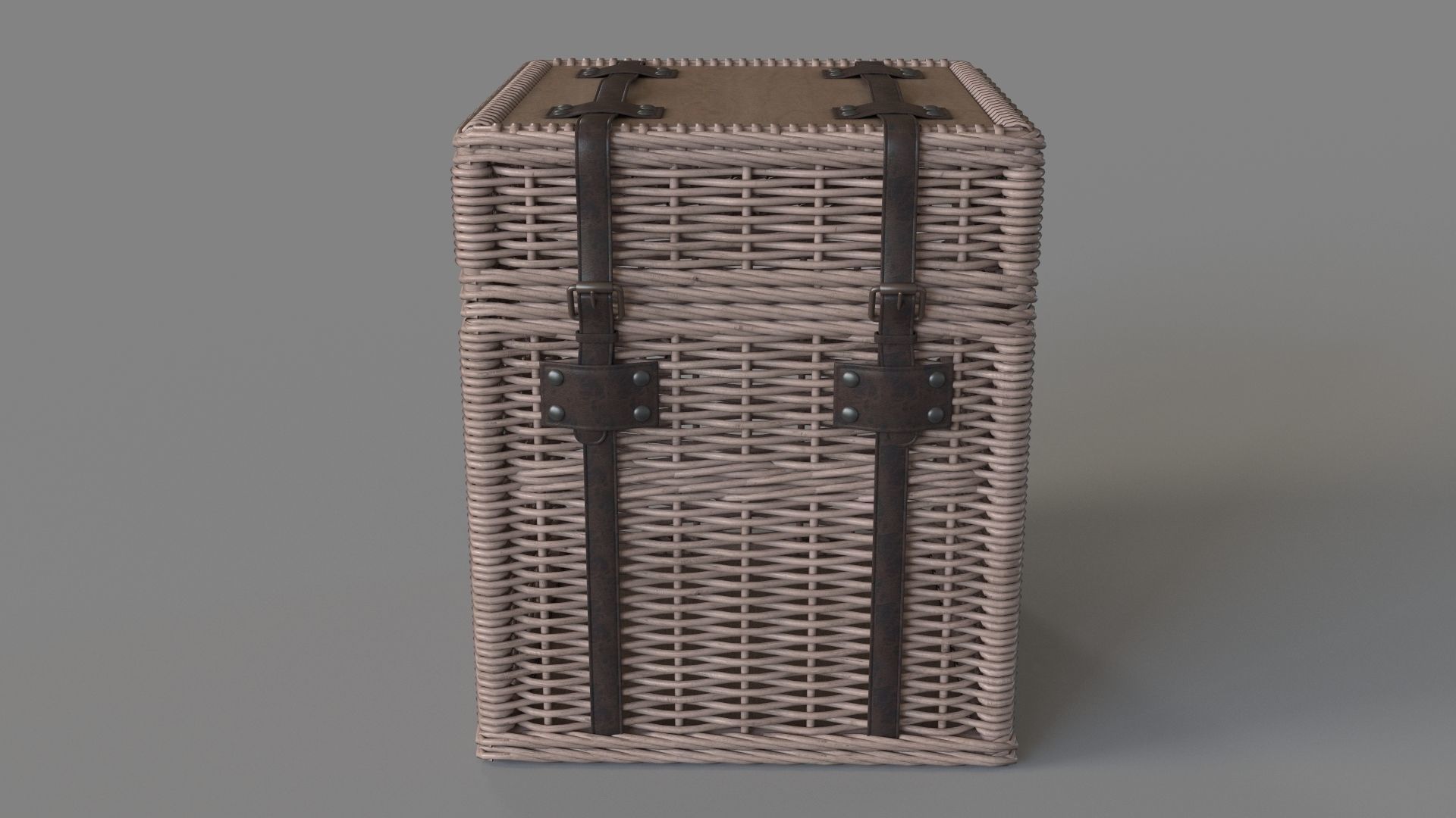 Rattan End Table With Leather Straps 3D model_1