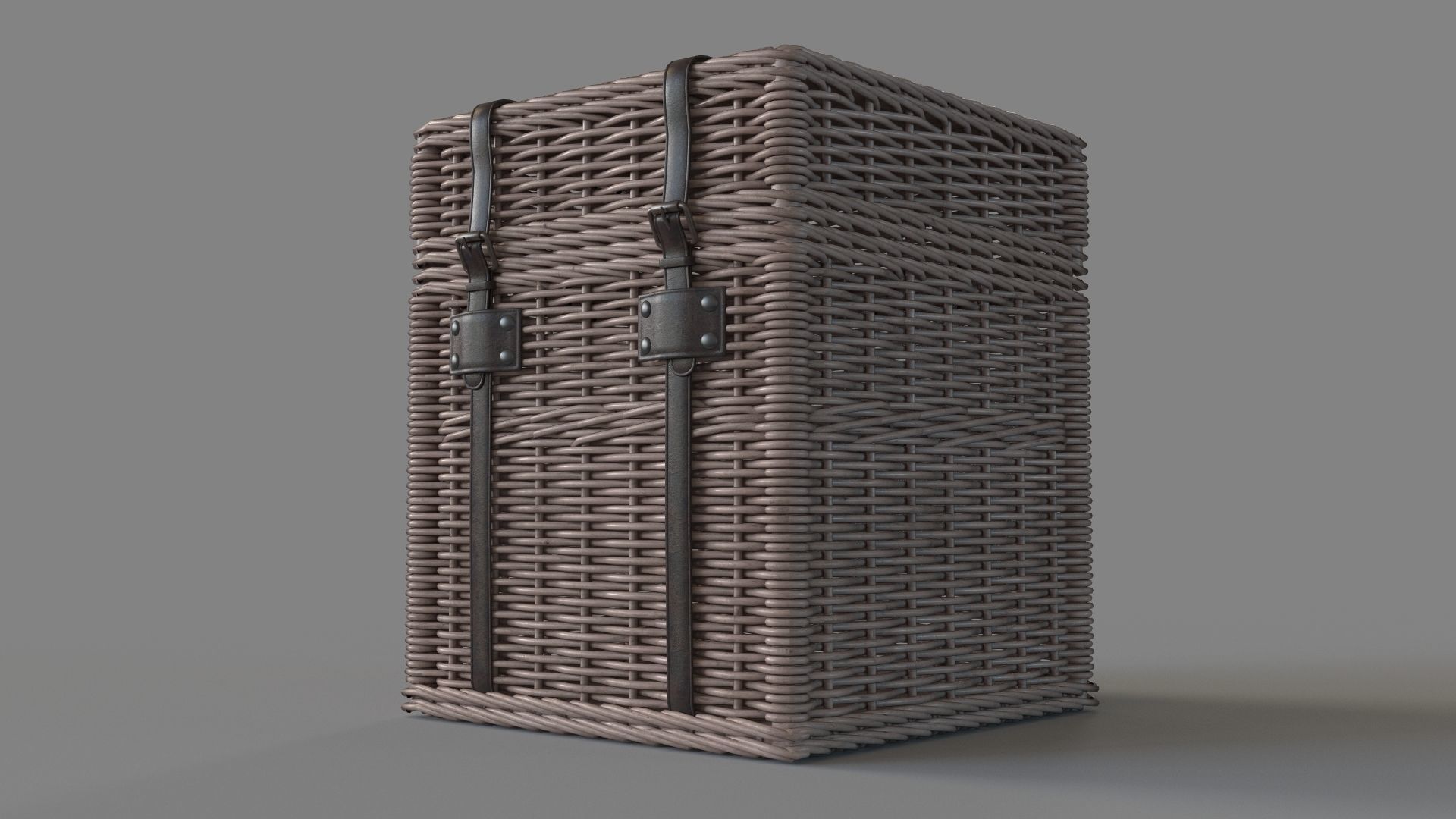 Rattan End Table With Leather Straps 3D model_5