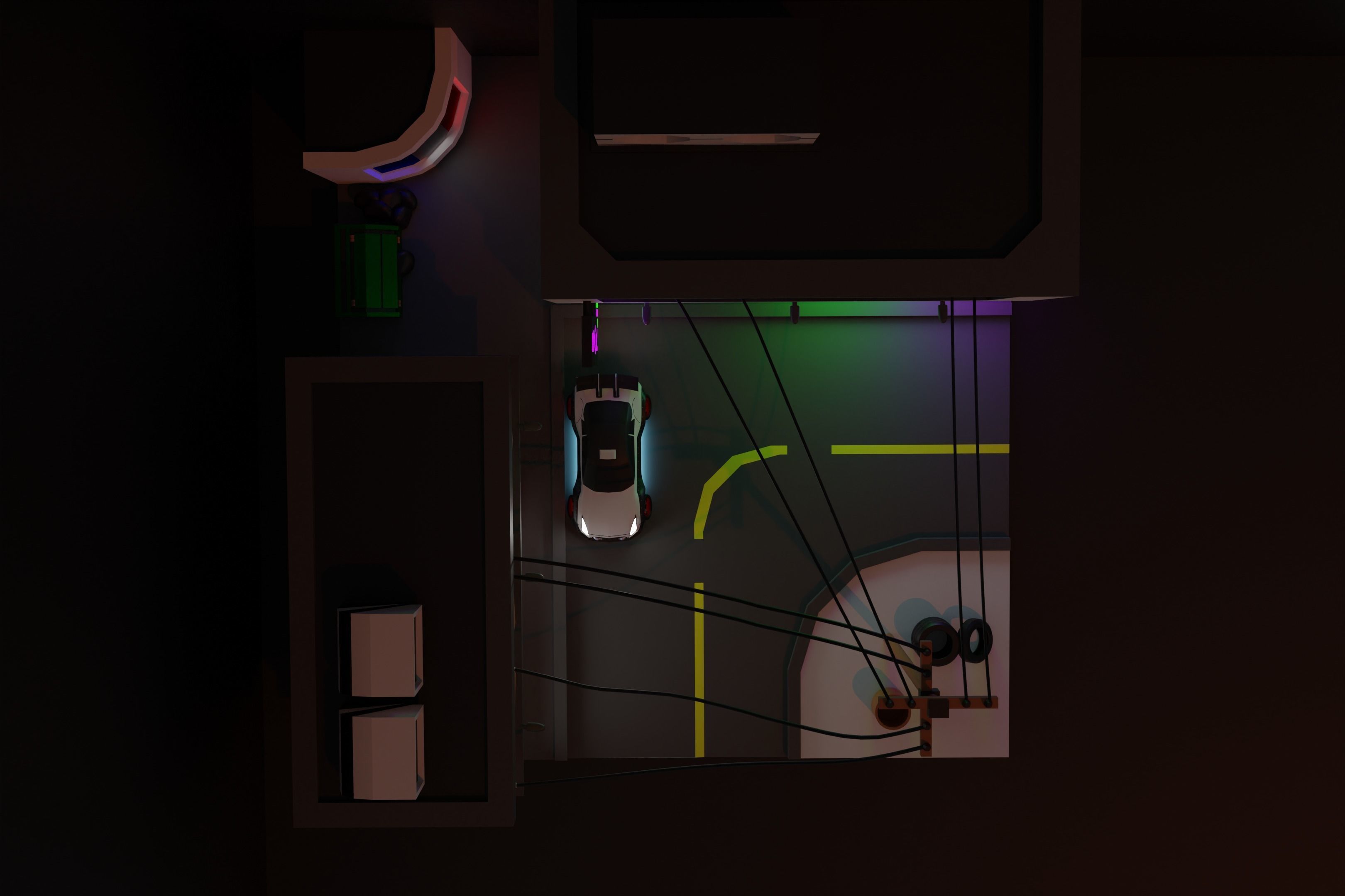 a scene with a car and buildings 3D model_3