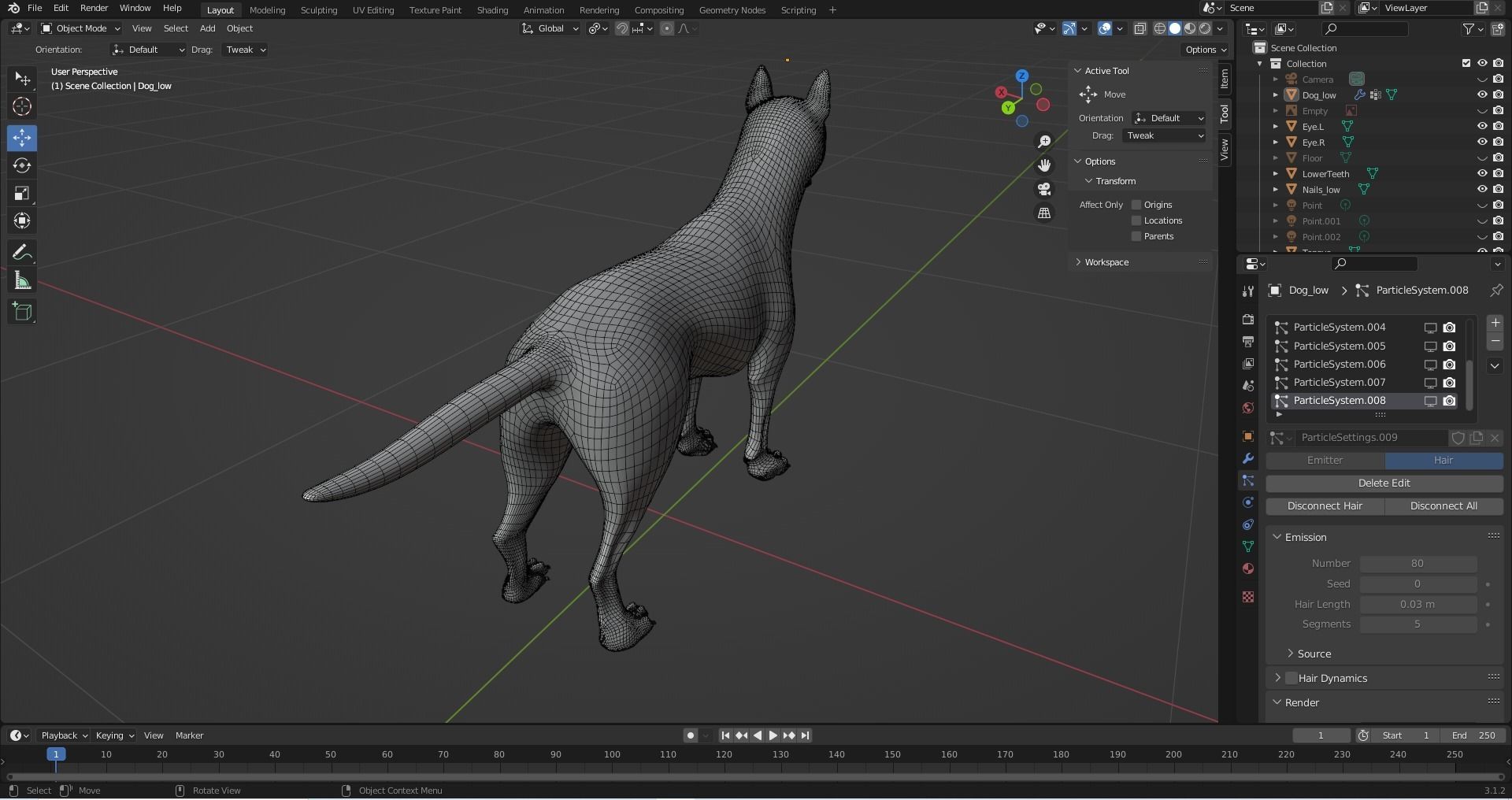 Fur Red Wolf NO Rigged in Blender  Low-poly 3D model_11