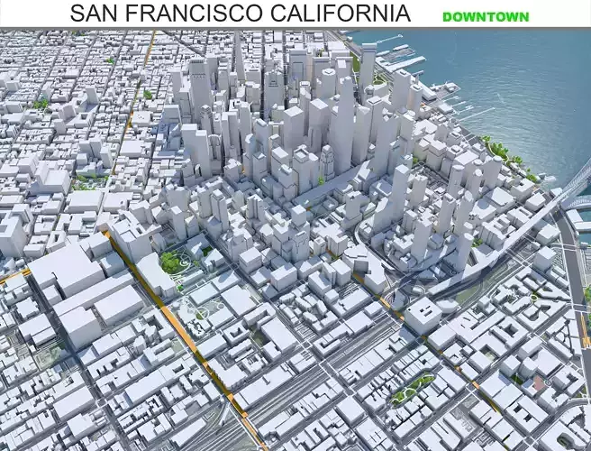 San Francisco Downtown California USA Low-poly 3D model