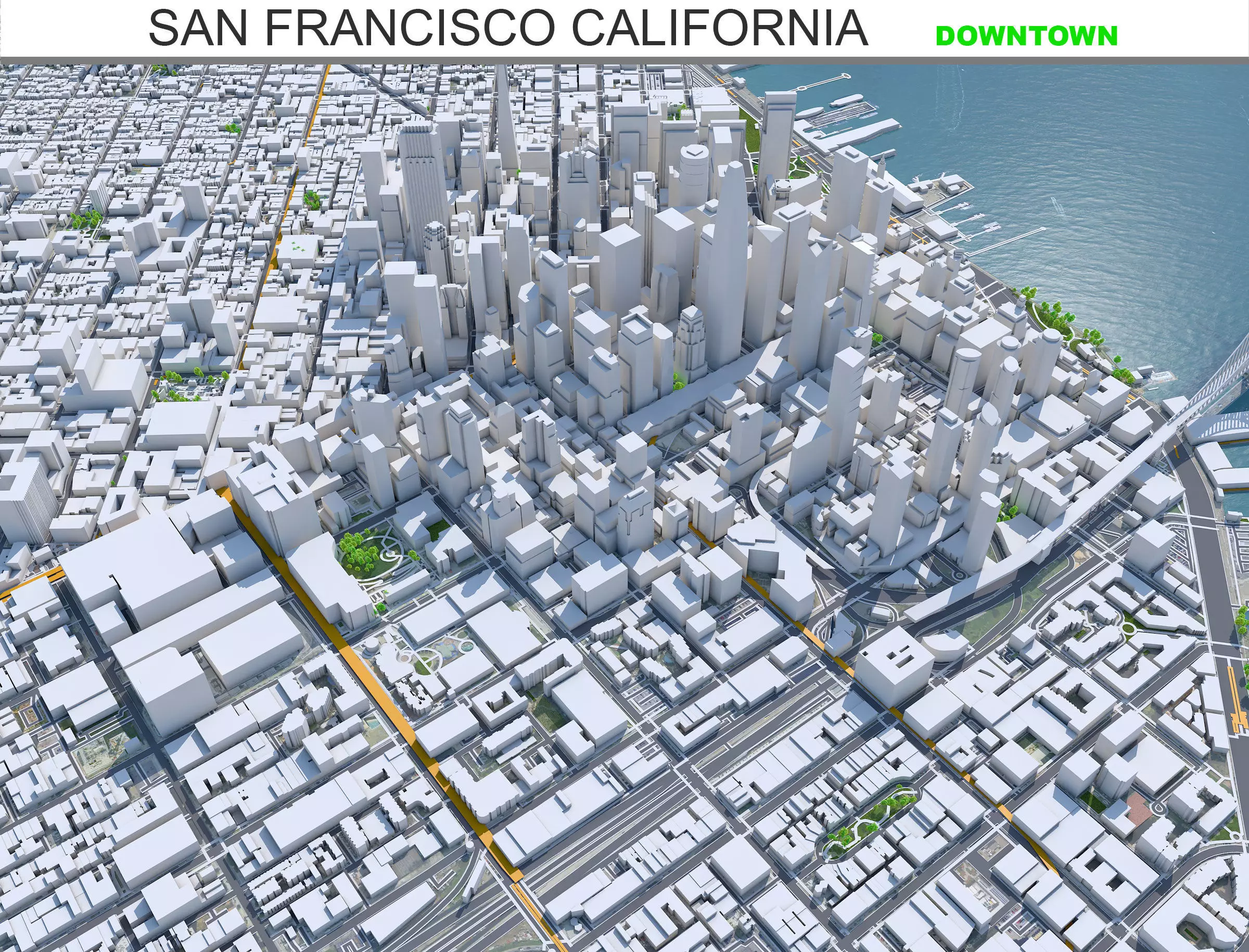 San Francisco Downtown California USA Low-poly 3D model_0