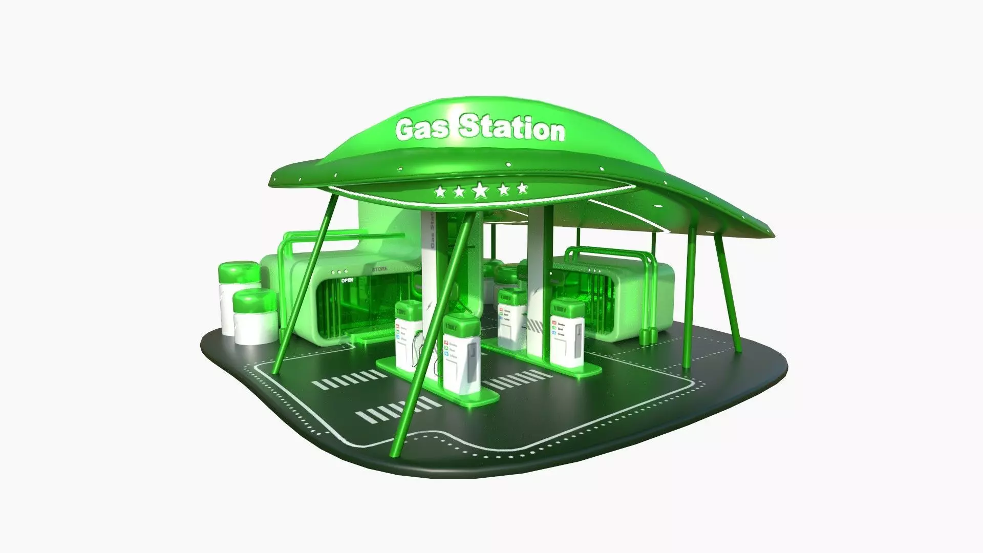 SciFi Gas Station A06 Green - Sci Fi Exterior Design Low-poly 3D model_0