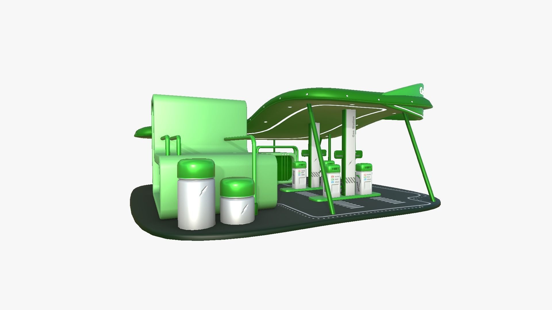 SciFi Gas Station A06 Green - Sci Fi Exterior Design Low-poly 3D model_3