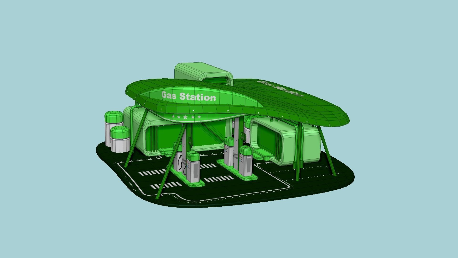 SciFi Gas Station A06 Green - Sci Fi Exterior Design Low-poly 3D model_6