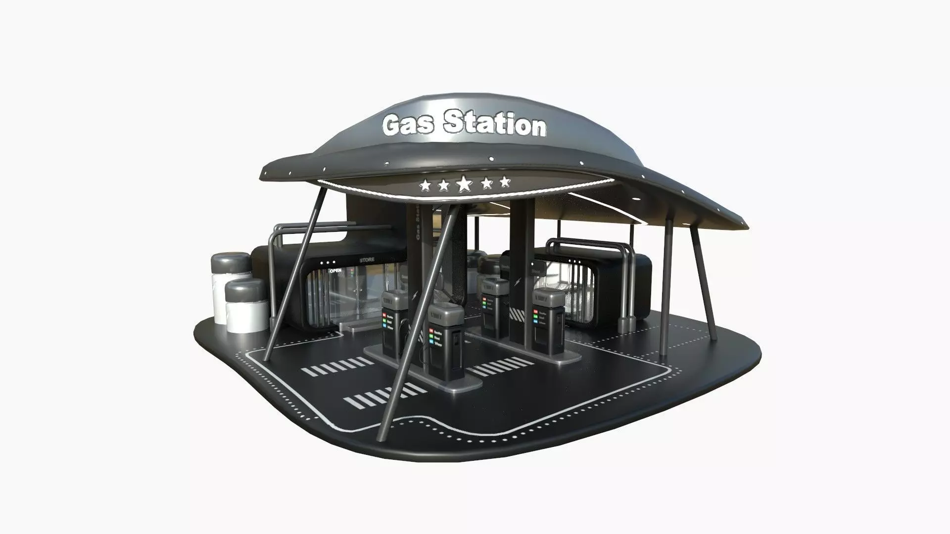SciFi Gas Station A07 Black - Sci Fi Exterior Design Low-poly 3D model_0