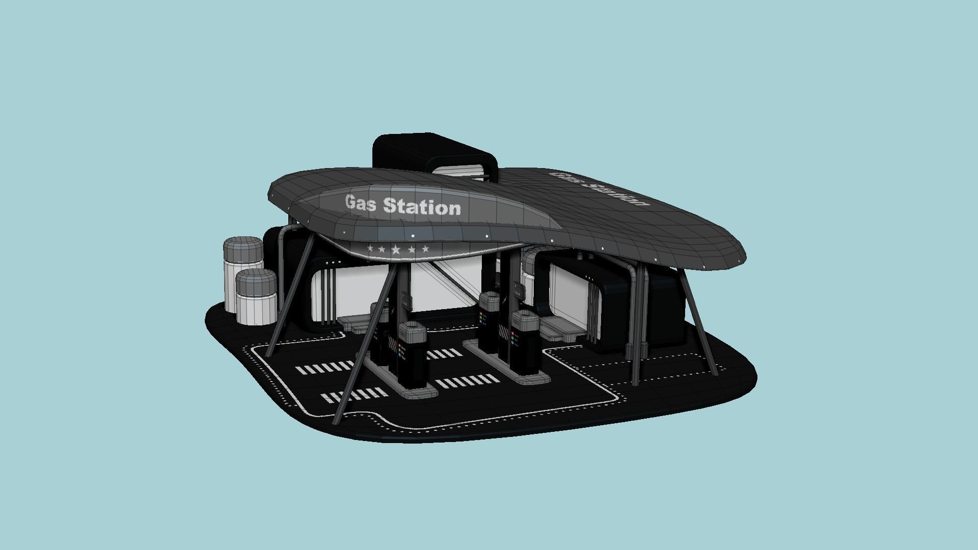 SciFi Gas Station A07 Black - Sci Fi Exterior Design Low-poly 3D model_6