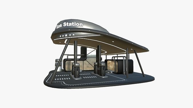 SciFi Gas Station A07 Black - Sci Fi Exterior Design Low-poly 3D model 2