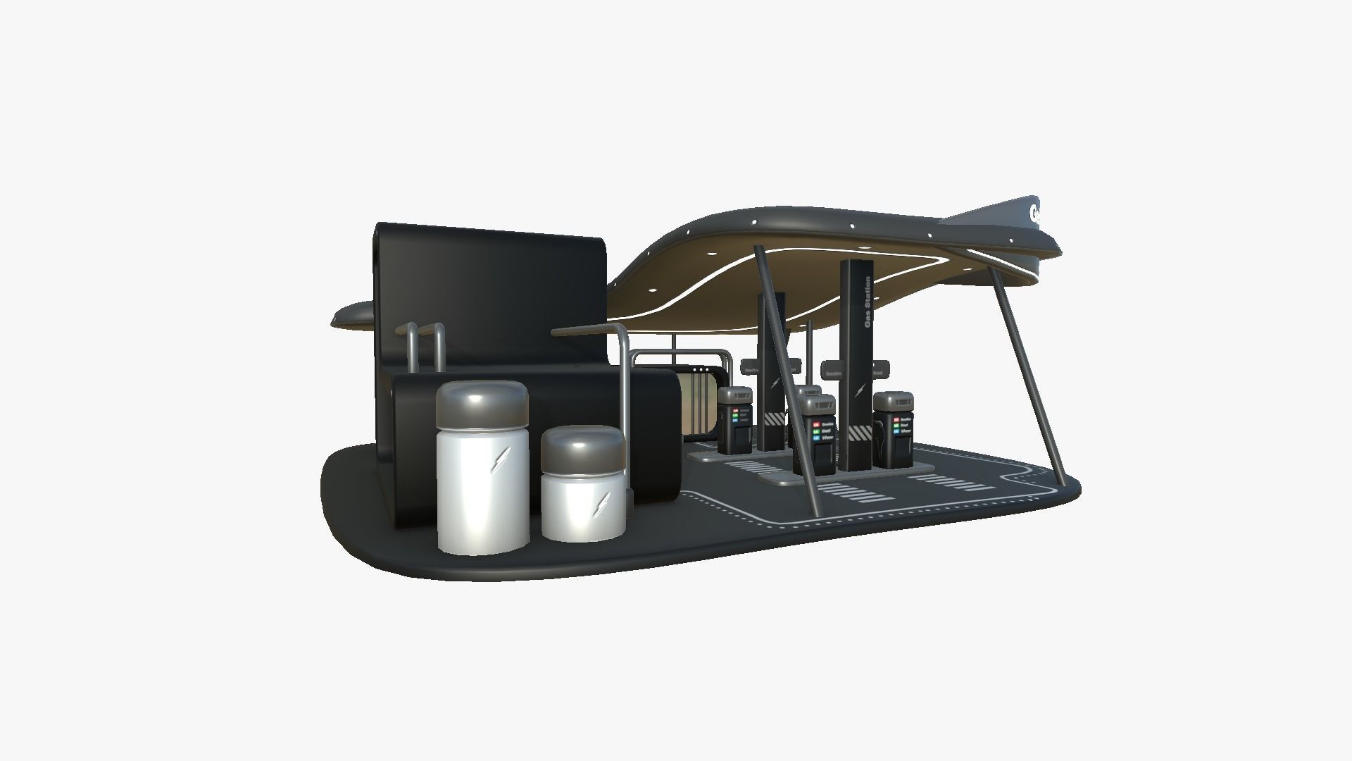 SciFi Gas Station A07 Black - Sci Fi Exterior Design Low-poly 3D model_3