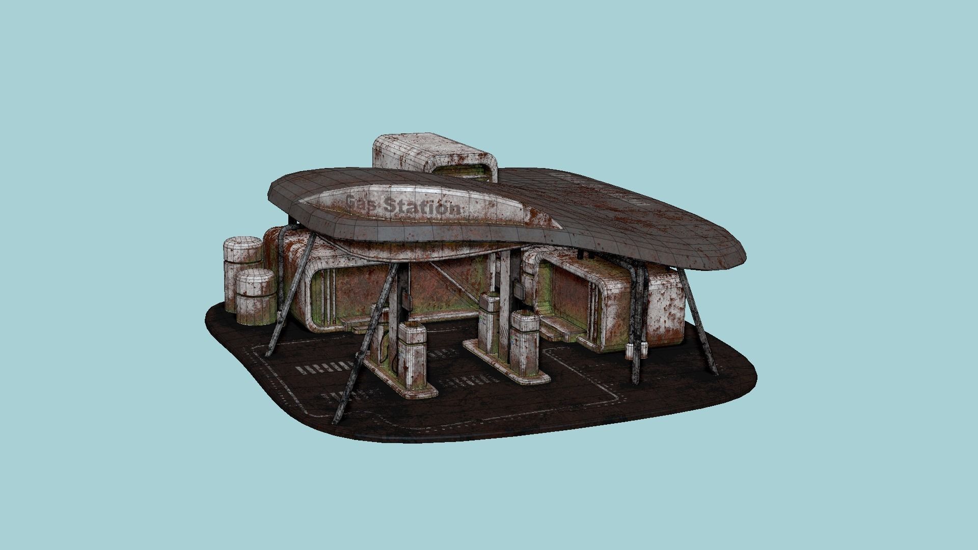 SciFi Gas Station A10 Abandoned - Sci Fi Exterior Design Low-poly 3D model_6
