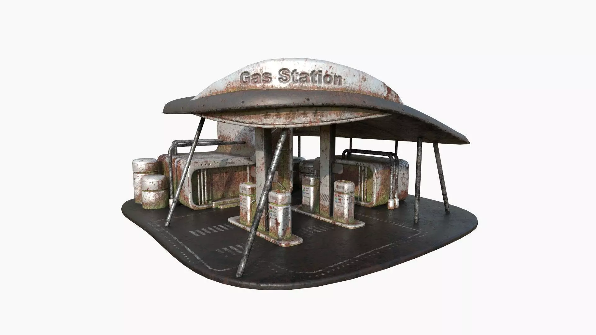 SciFi Gas Station A10 Abandoned - Sci Fi Exterior Design Low-poly 3D model_0