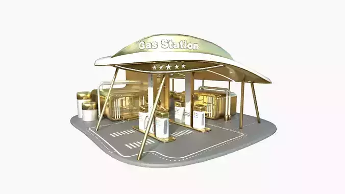 SciFi Gas Station A11 Gold - Sci Fi Exterior Design Low-poly 3D model