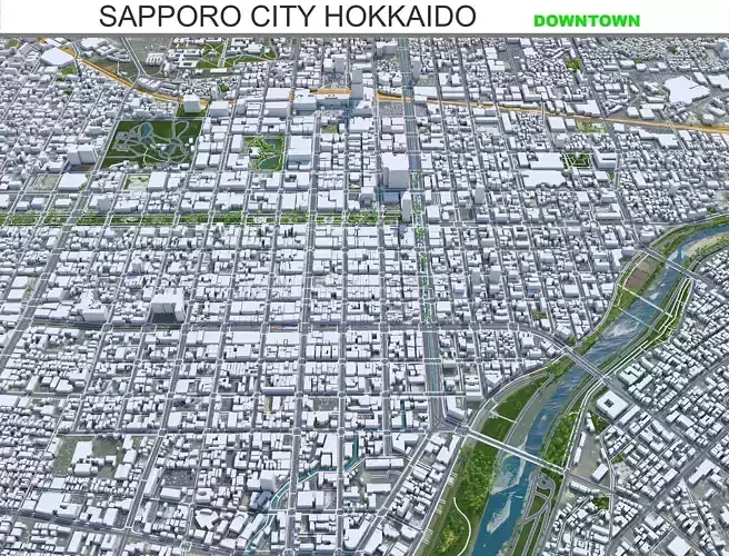 Sapporo Downtown Hokkaido Japan Low-poly 3D model