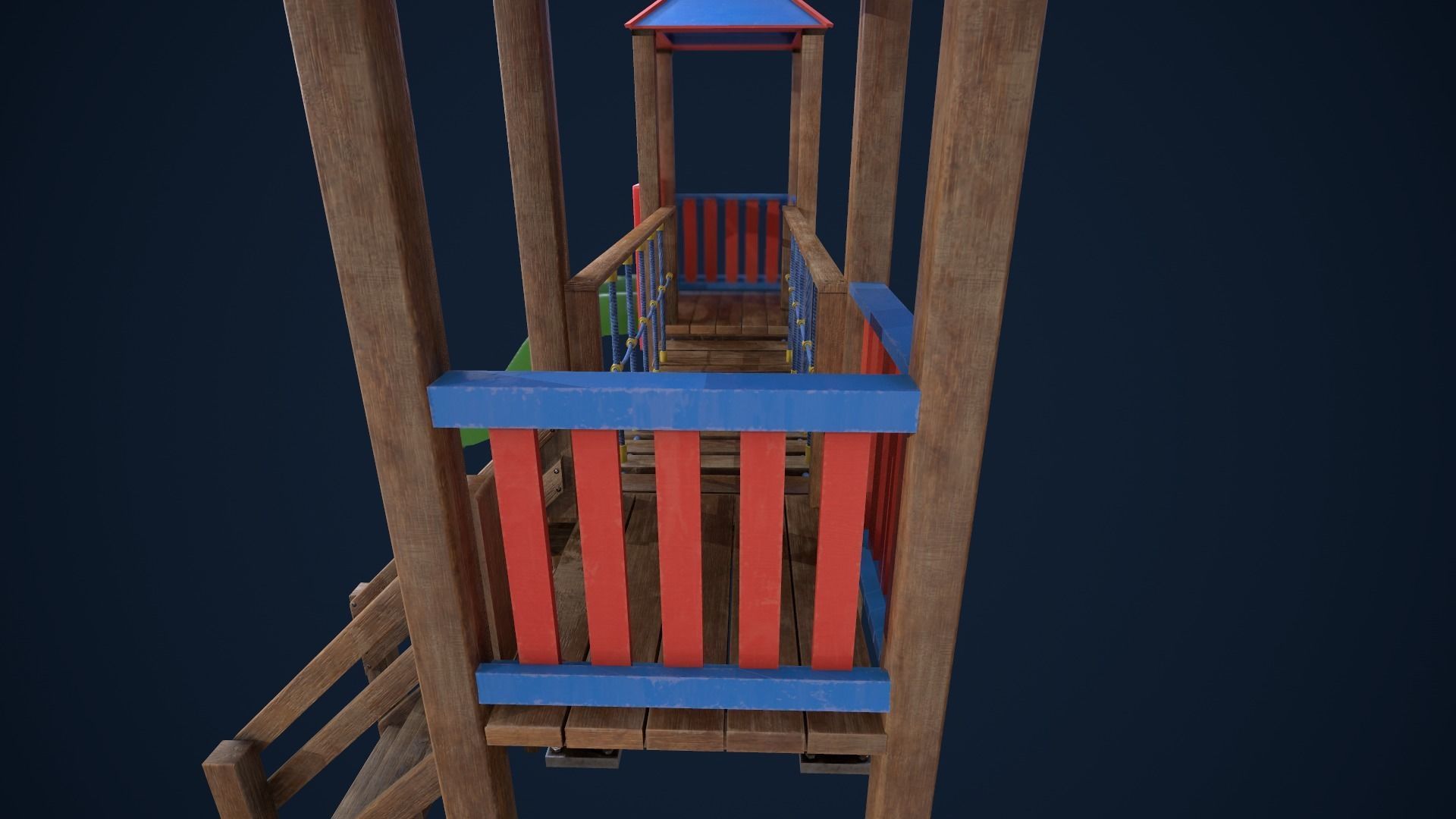 Playground wooden bridge with slide Low-poly 3D model_5