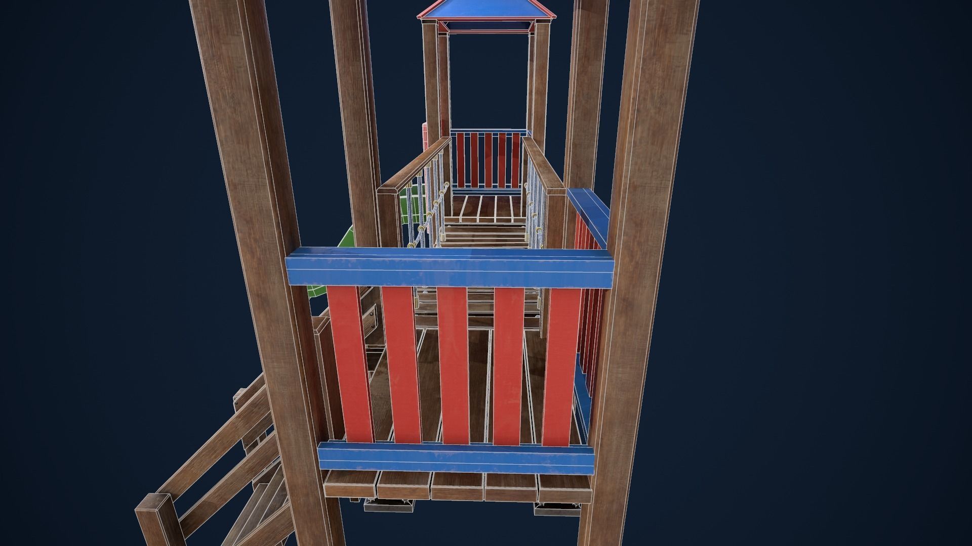 Playground wooden bridge with slide Low-poly 3D model_6