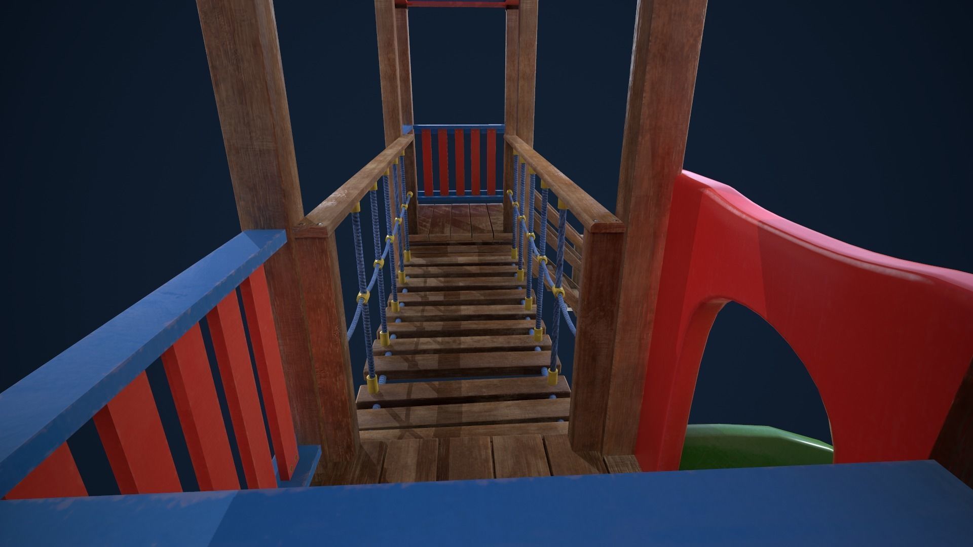 Playground wooden bridge with slide Low-poly 3D model_10