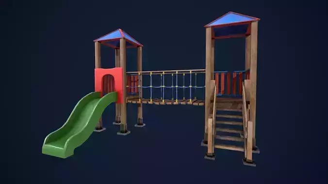Playground wooden bridge with slide