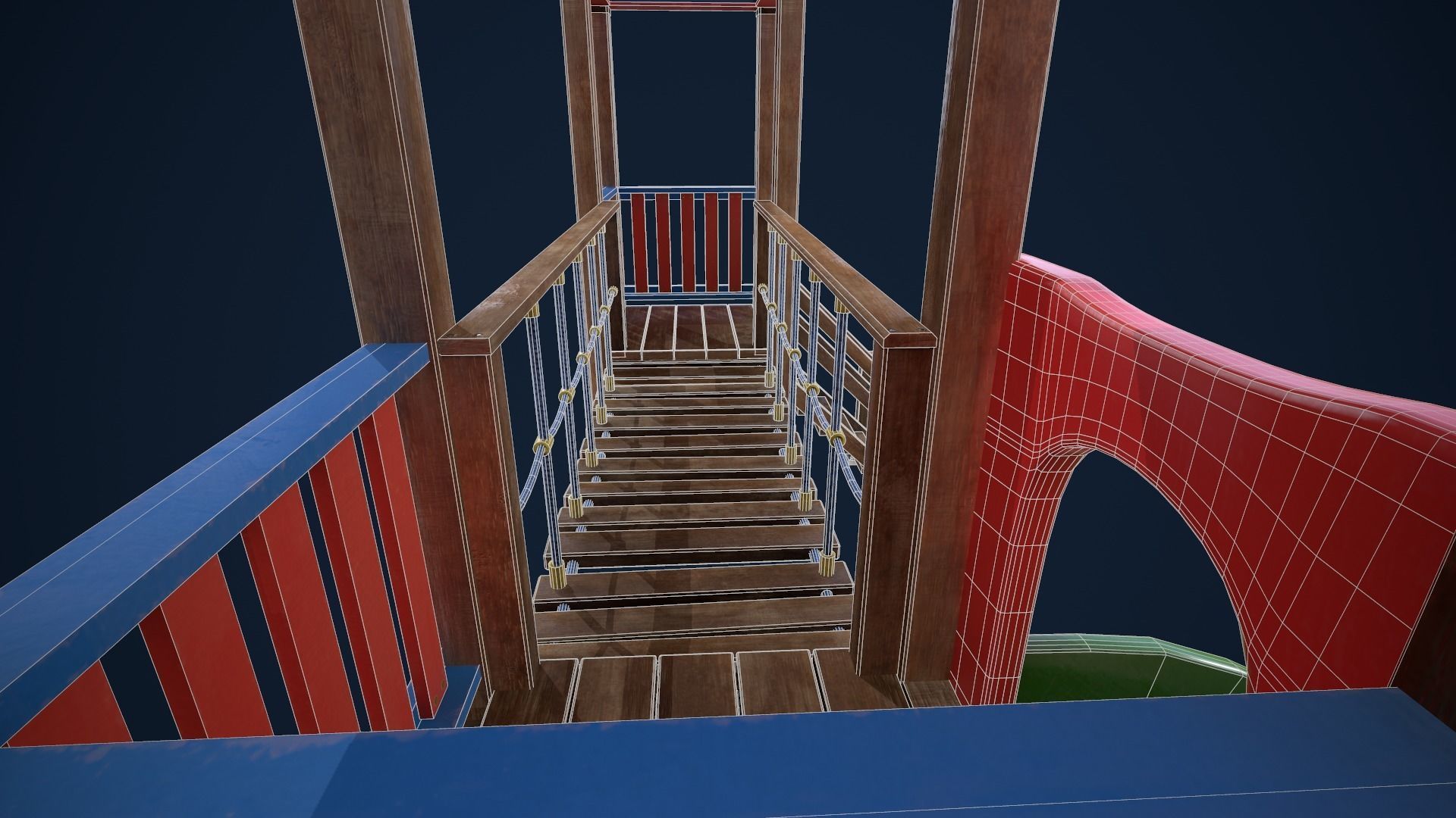 Playground wooden bridge with slide Low-poly 3D model_11