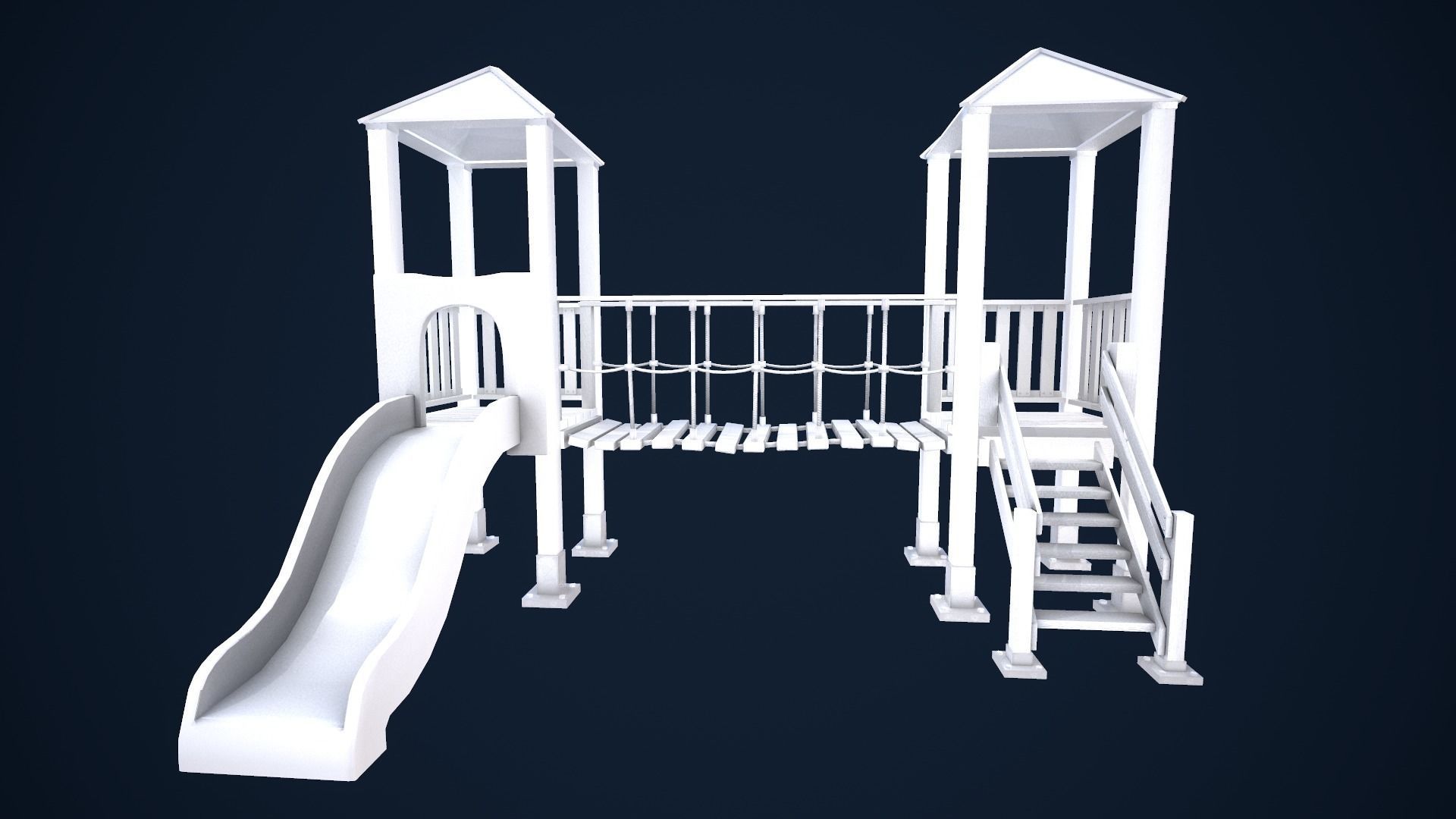 Playground wooden bridge with slide Low-poly 3D model_12