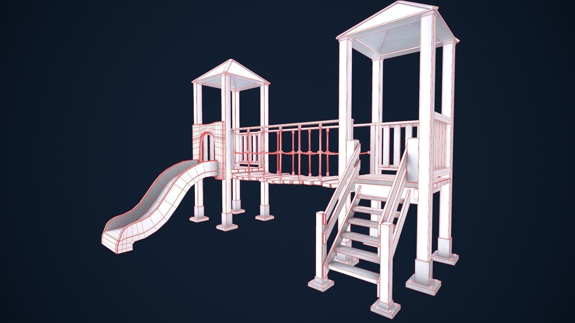 Playground wooden bridge with slide Low-poly 3D model_13