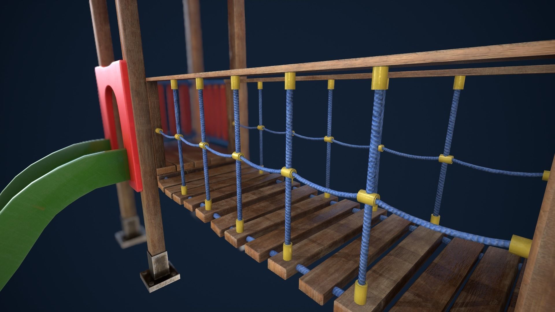 Playground wooden bridge with slide Low-poly 3D model_3