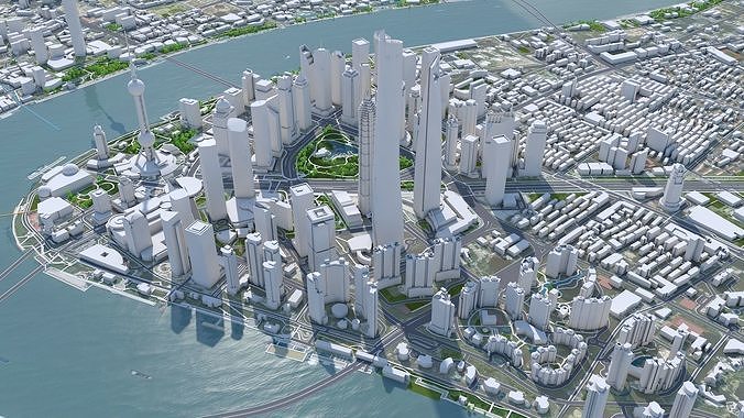 Shanghai Downtown China  Low-poly 3D model 2