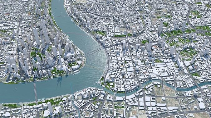Shanghai Downtown China  Low-poly 3D model 5