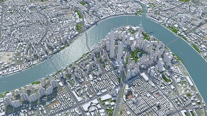 Shanghai Downtown China  Low-poly 3D model 4