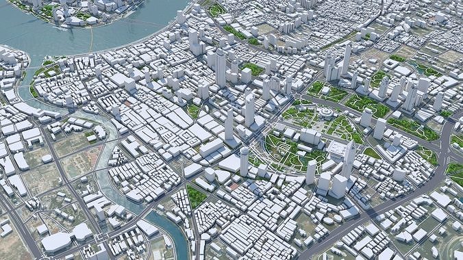 Shanghai Downtown China  Low-poly 3D model 6