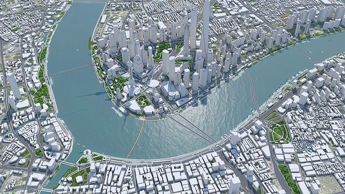 Shanghai Downtown China  Low-poly 3D model 7