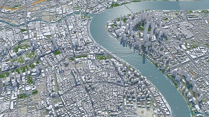 Shanghai Downtown China  Low-poly 3D model 3
