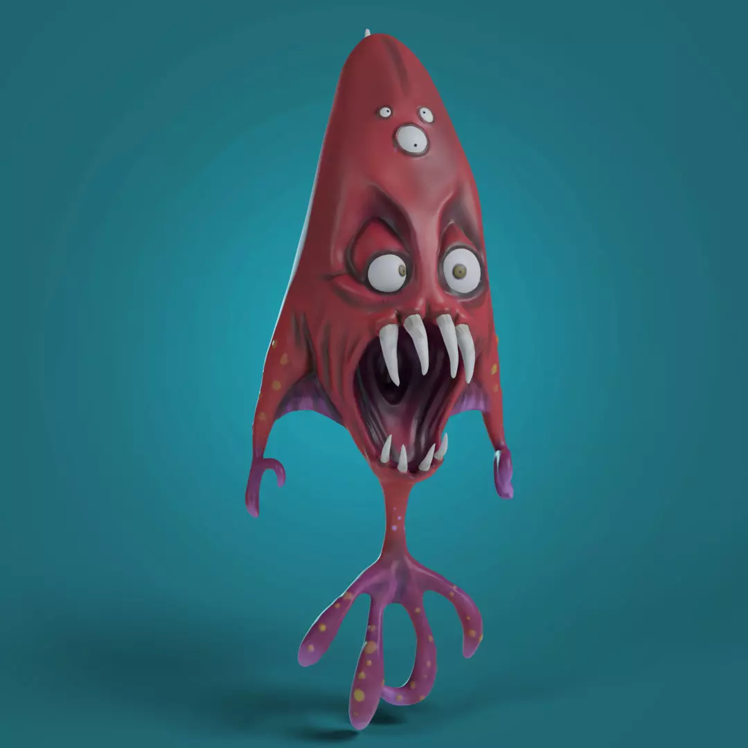 Red Stylized monster 3D model_0