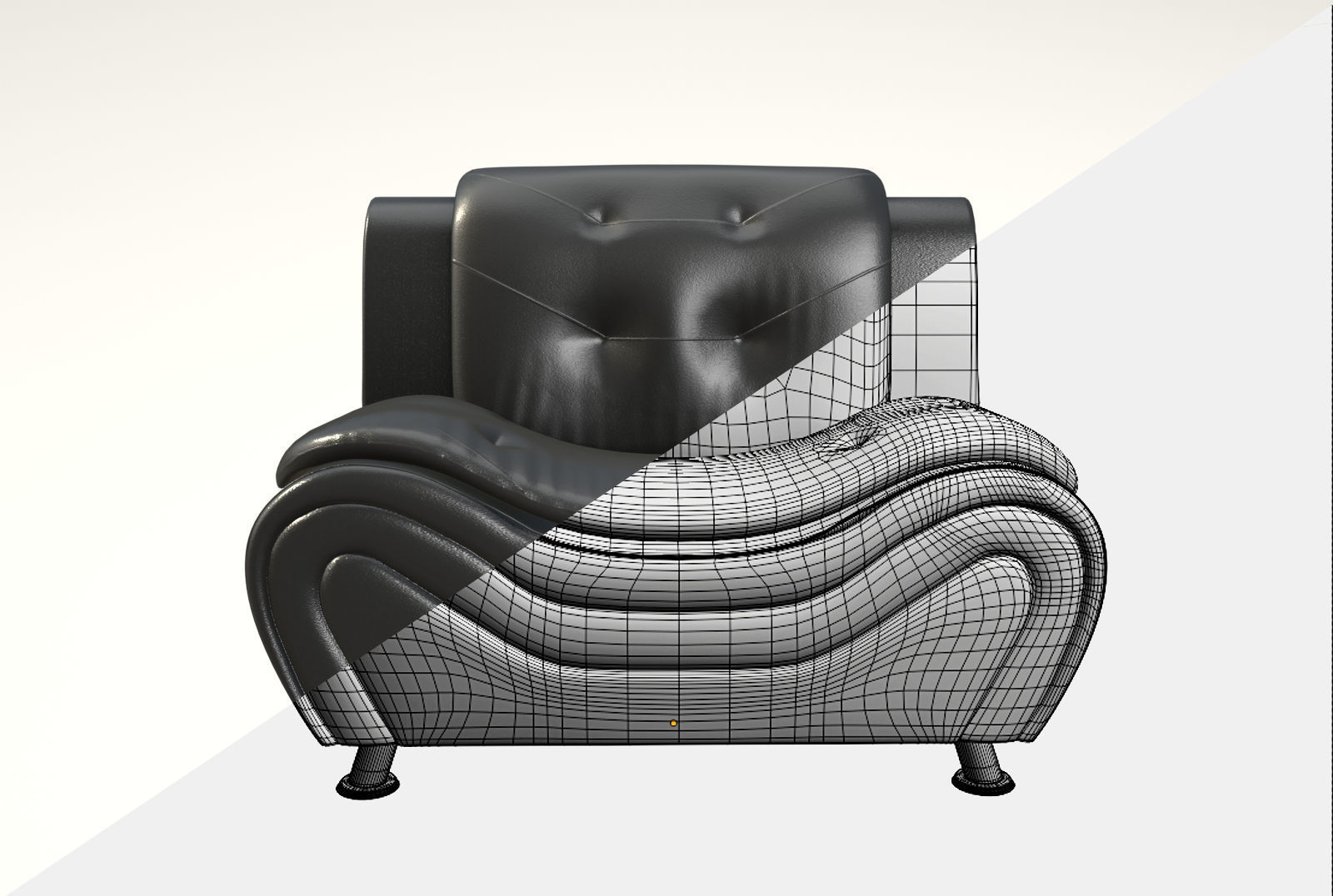Faux Leather Club Chair - Black 3D model_2