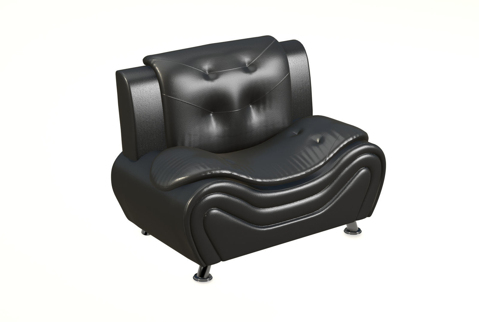 Faux Leather Club Chair - Black 3D model_1