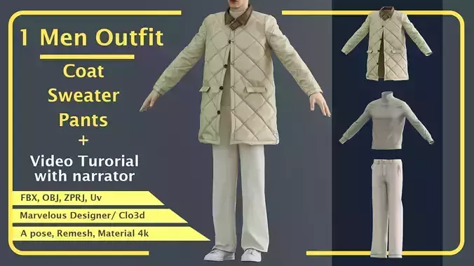 1 set of 3 garments for men marvelous Clo3d and  Video tutorial 
