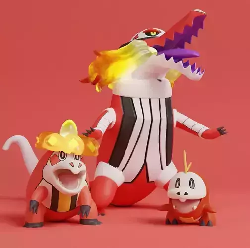 Pokemon - Fuecoco Crocalor and Skeledirge  with 2 poses 3D print model