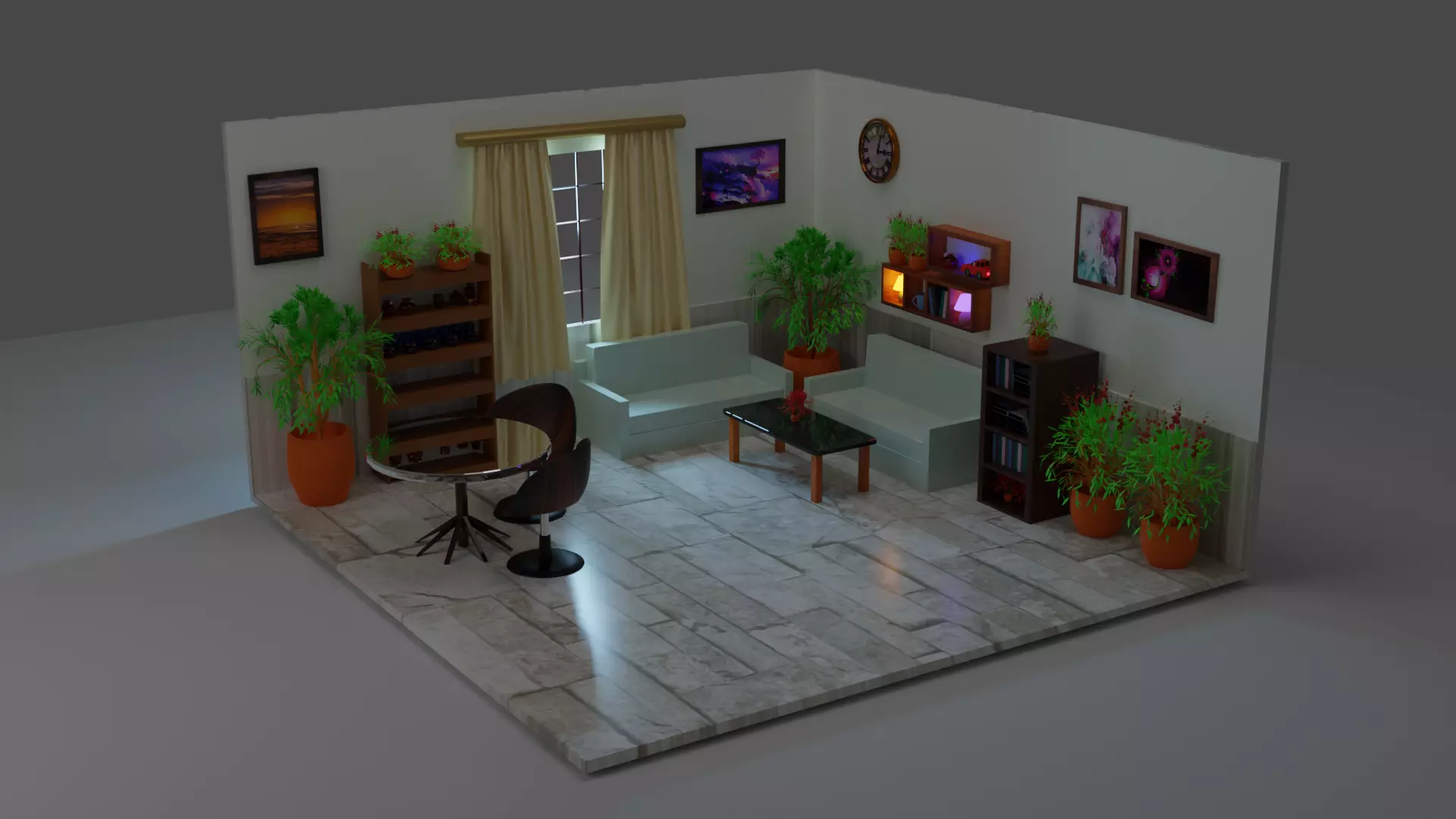 3D Drawing Room Low-poly 3D model