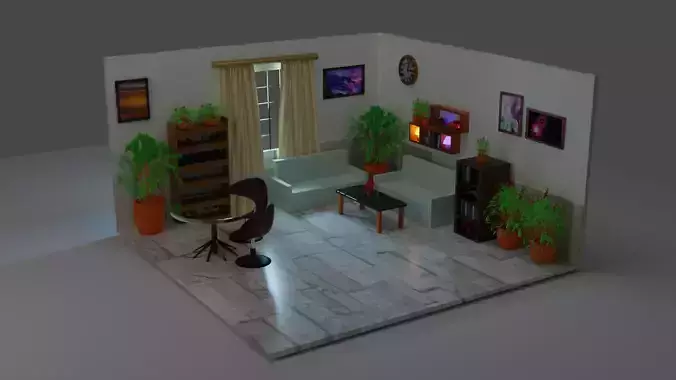 3D Drawing Room Low-poly 3D model