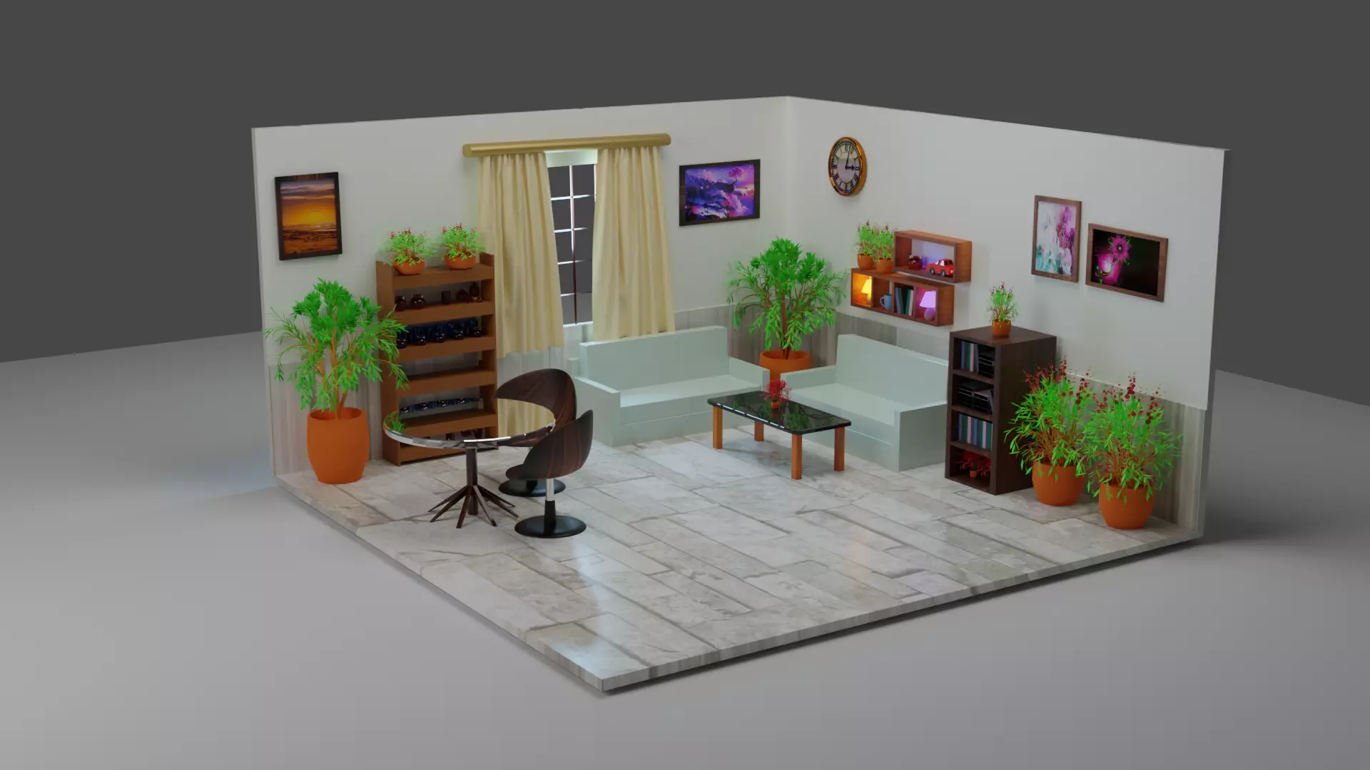 3D Drawing Room Low-poly 3D model