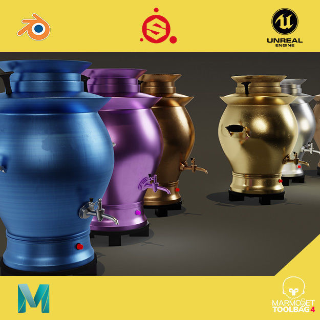 Samovar 2 pack Low-poly 3D model_2