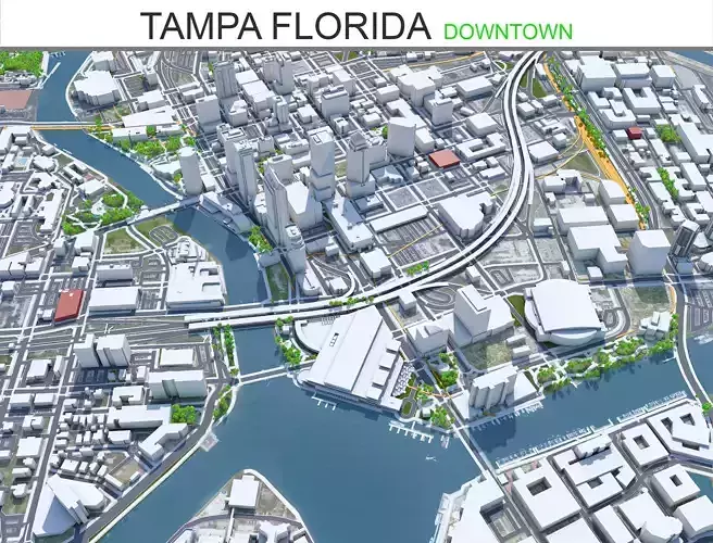 Tampa Downtown Florida USA Low-poly 3D model