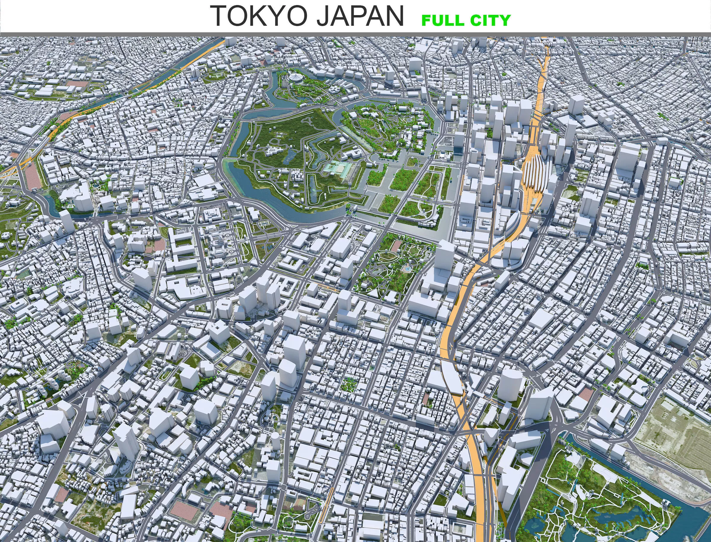 Tokyo City Japan 40km Low-poly 3D model