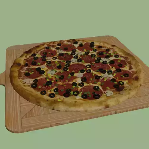 Pizza on wooden cutting board