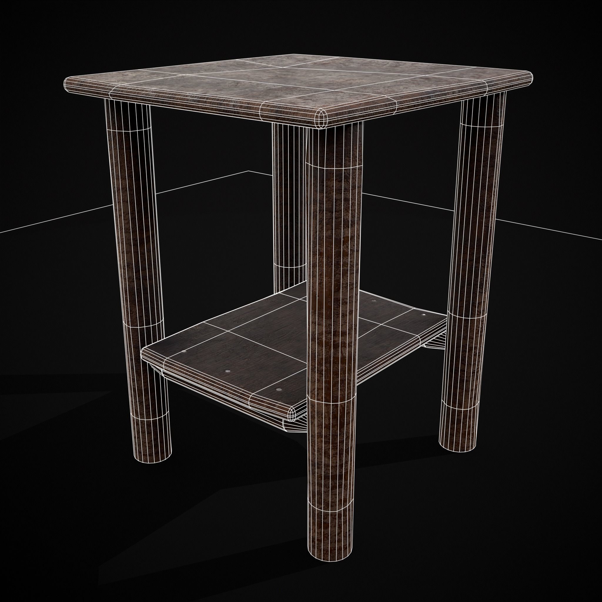 Rustic Simple Bed Side Table Low-poly 3D model_18