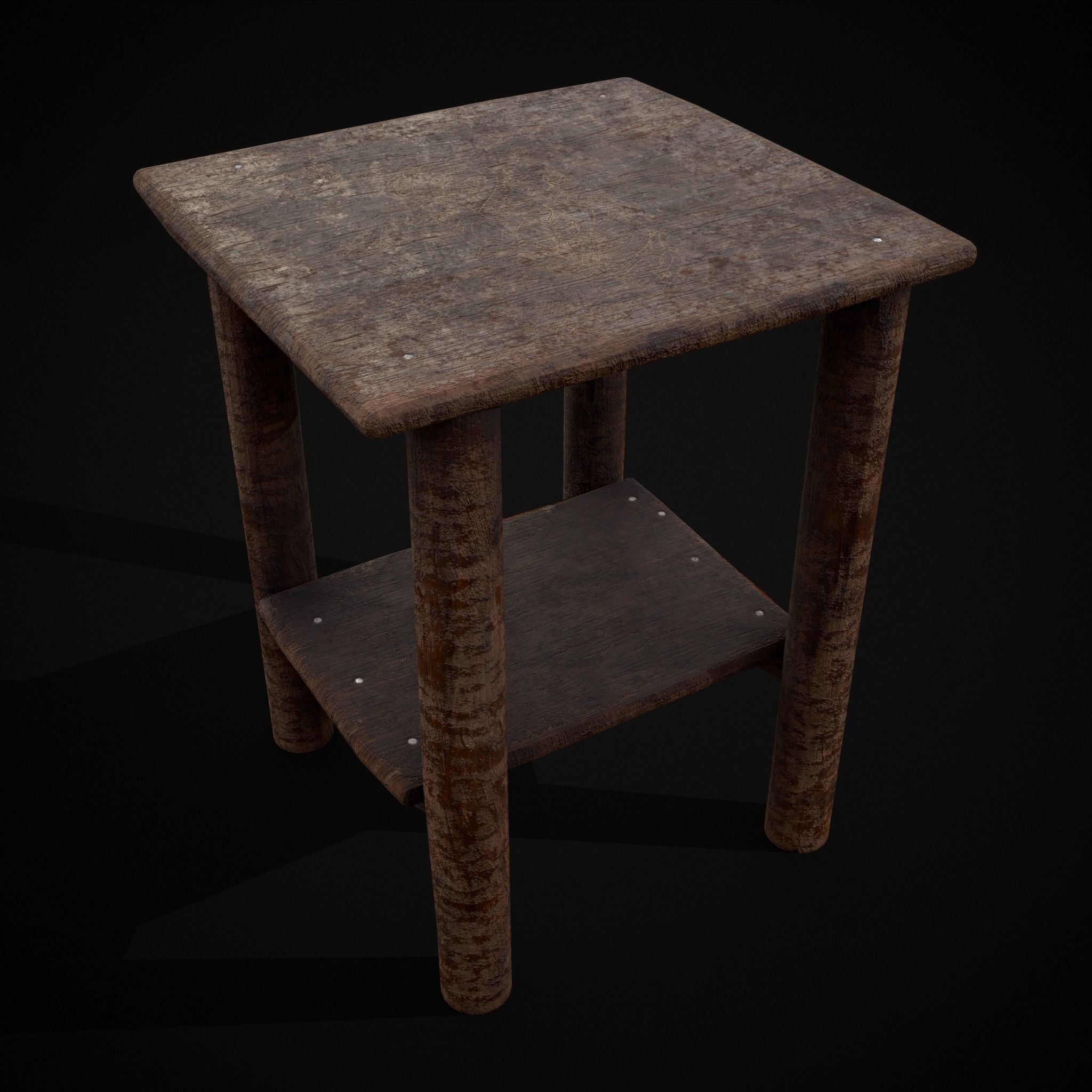 Rustic Simple Bed Side Table Low-poly 3D model_19
