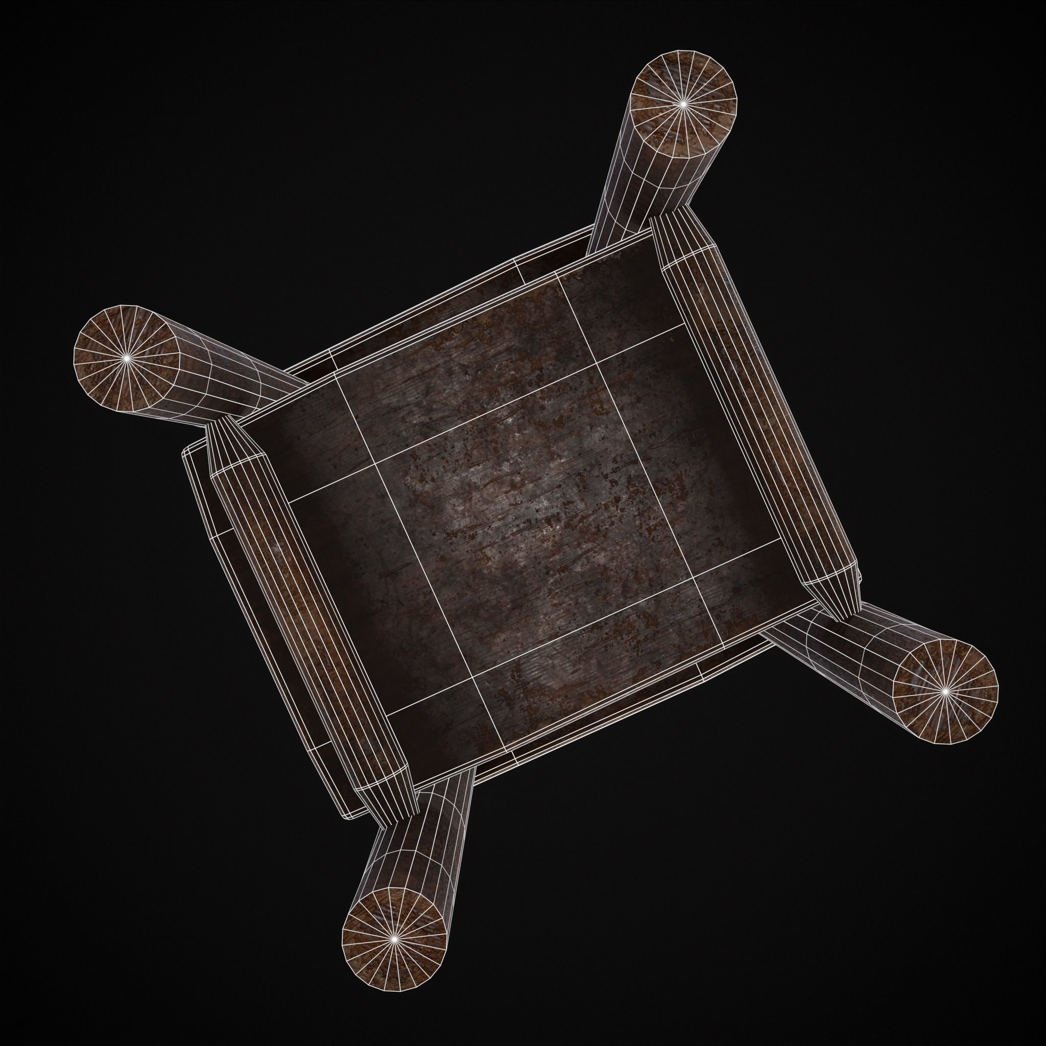 Rustic Simple Bed Side Table Low-poly 3D model_26