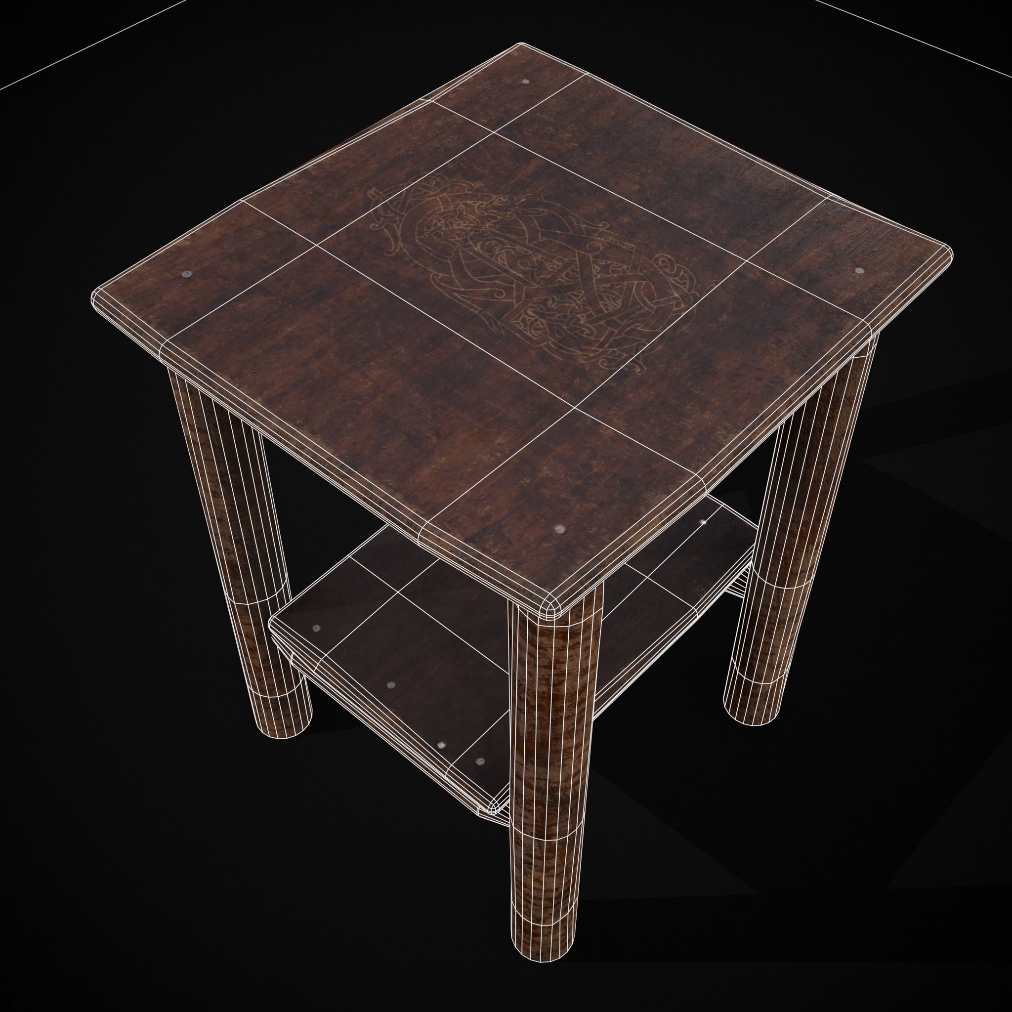 Rustic Simple Bed Side Table Low-poly 3D model_16