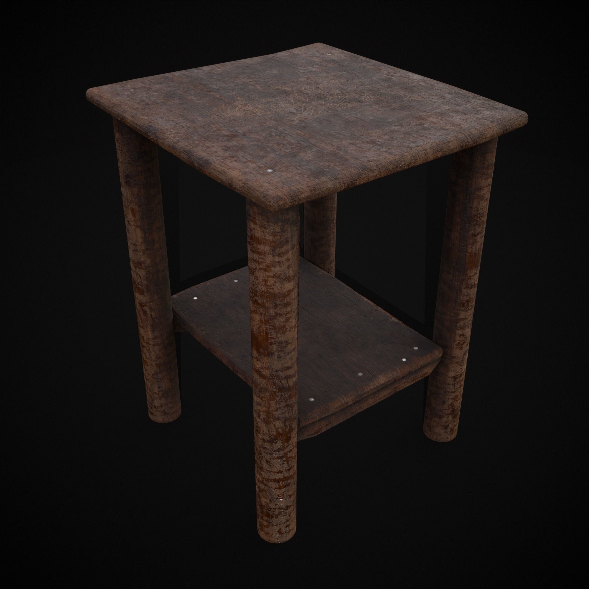 Rustic Simple Bed Side Table Low-poly 3D model_29